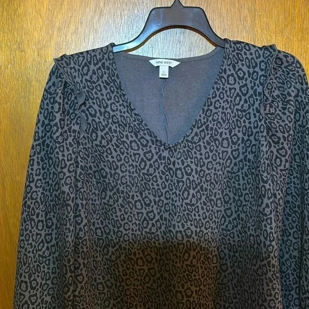 Nine West Fleece Lined Black/Gray Animal Print Sweatshirt Dress Size XL